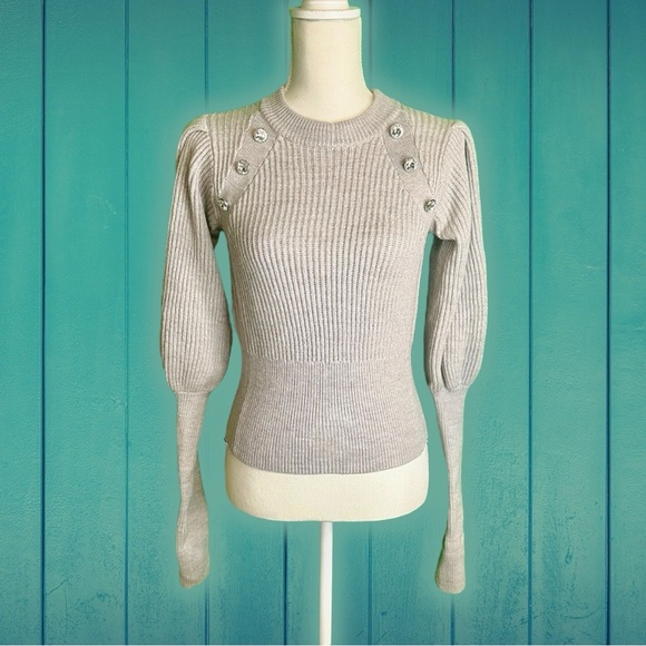 Veronica Beard ‘Jude’ 100% Wool Gray Sweater with Jeweled Accents Size Small - Picture 10 of 16